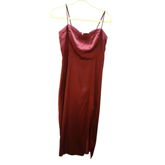 ABERCROMBIE & FITCH Camille Midi Slip Dress Burgundy Spaghetti Strap Slit Size M - Picture 1 of 10